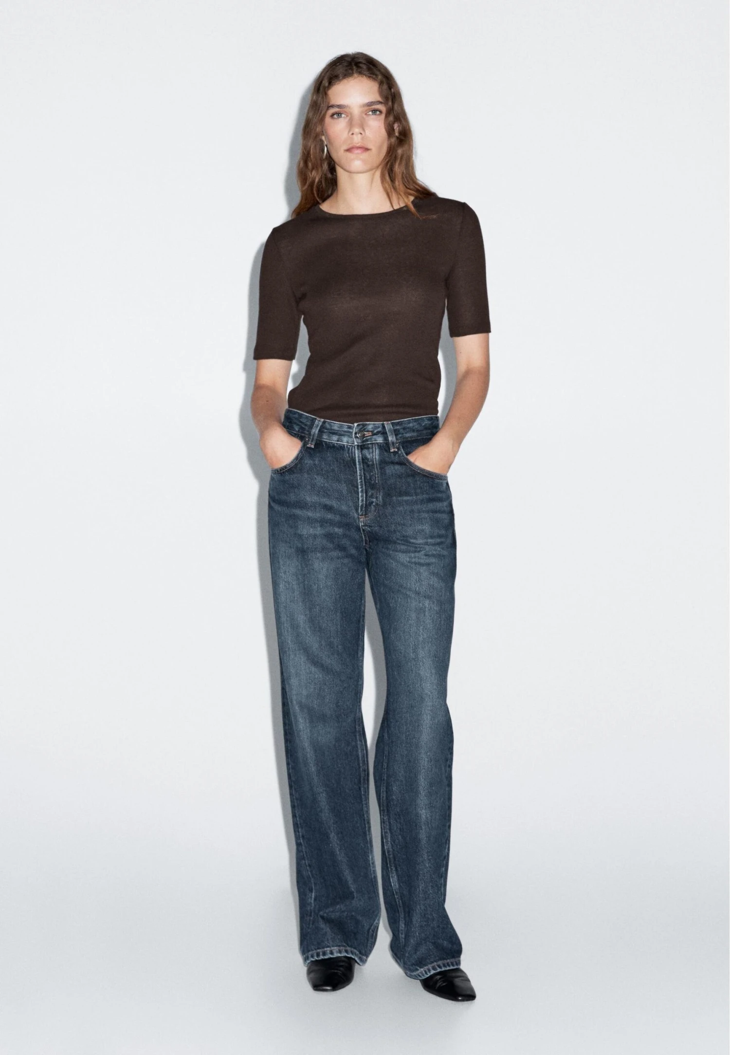 Massimo Dutti SHORT SLEEVE WITH CREW NECK - Basic T-shirt - Mottled Dark Brown 3 Massimo Dutti SHORT SLEEVE WITH CREW NECK - Basic T-shirt - Mottled Dark Brown