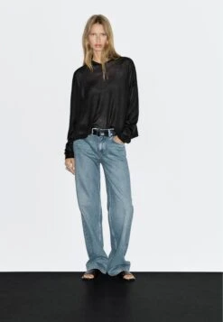 Massimo Dutti SEMI-SHEER LOOSE-FITTING V-NECK - Jumper - Black