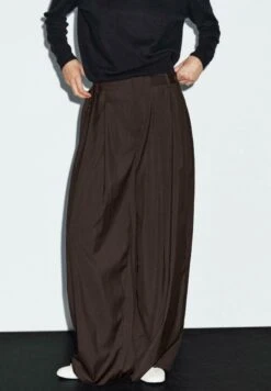 Massimo Dutti FLOWING WITH DARTS - Trousers - Dark Brown