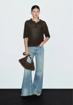 Massimo Dutti CONTRAST COLLAR WITH SHORT SLEEVES - Polo Shirt - Mottled Dark Brown