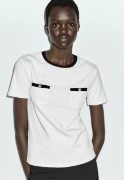 Massimo Dutti SHORT SLEEVE WITH DETAILS - Basic T-shirt - White