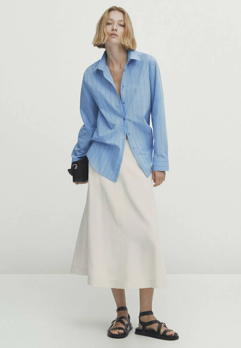 Massimo Dutti Flared With Topstitching Detail- A-Line Skirt - Beige 3 Massimo Dutti Flared With Topstitching Detail- A-Line Skirt - Beige