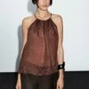 Massimo Dutti FLOWING FLORAL PRINT HALTER NECK - Top - Mottled Dark Brown -Massimo Dutti Shop c363a72e6baa44fcae6743b727eac91b