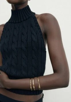 Massimo Dutti Cable With Open Back - Jumper - Blue Denim