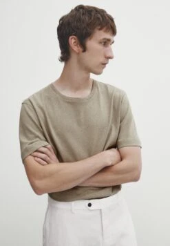 Massimo Dutti Short Sleeve - Basic T-Shirt - Sand