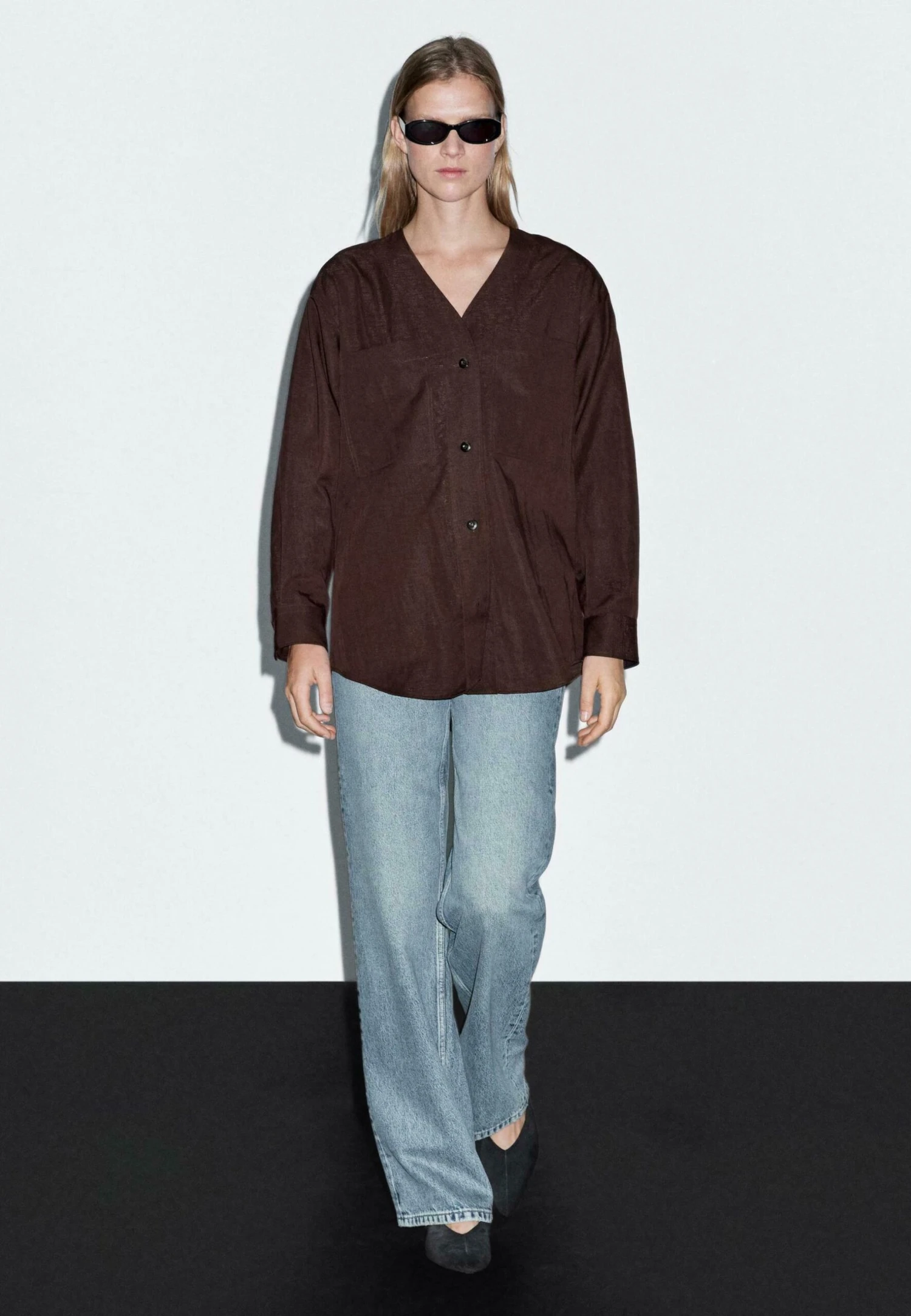 Massimo Dutti V-NECK - Blouse - Dark Brown 7 Massimo Dutti V-NECK - Blouse - Dark Brown - Image 5