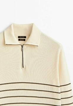 Massimo Dutti Striped Mock Neck With Zip- Jumper - Beige -Massimo Dutti Shop c706e509548640c2a6d07ab85327e680