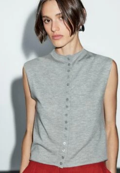 Massimo Dutti CROPPED HIGH COLLAR - Cardigan - Grey