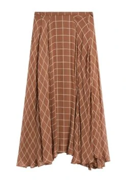 Massimo Dutti LONG FLOWING WITH CHECKED DETAIL - Maxi Skirt - Brown -Massimo Dutti Shop c804734b41944694bfec783adee7149b