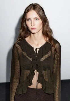Massimo Dutti RUFFLED SEMI-SHEER - Cardigan - Brown -Massimo Dutti Shop c80bf709546c42439ba76839c8fca108