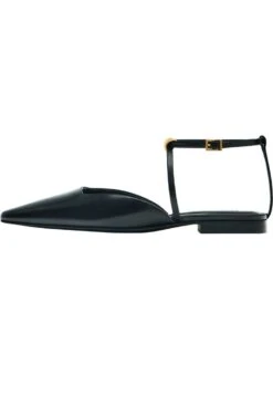Massimo Dutti Flats With Piece- Ankle Strap Ballet Pumps - Black