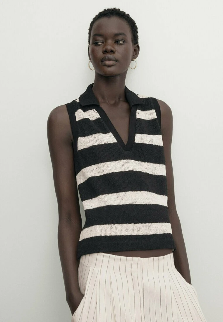 Massimo Dutti Textured Striped Sleeveless - Polo Shirt - Black 3 Massimo Dutti Textured Striped Sleeveless - Polo Shirt - Black