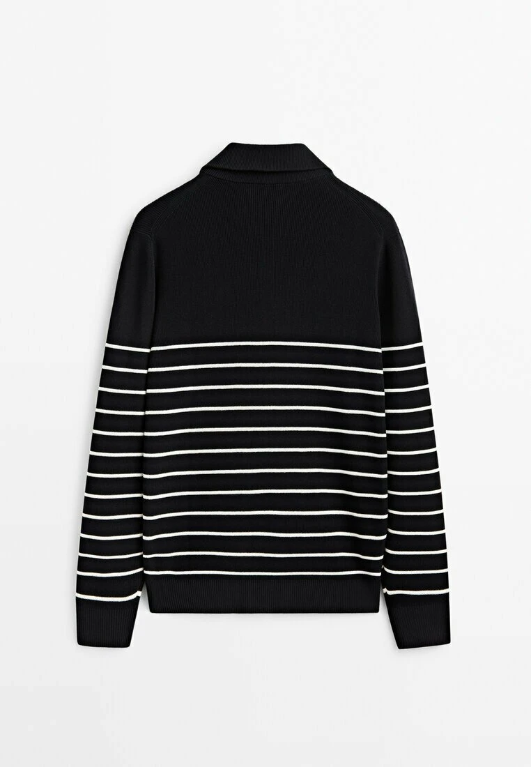 Massimo Dutti Striped Mock Neck With Zip- Jumper - Dark Blue 9 Massimo Dutti Striped Mock Neck With Zip- Jumper - Dark Blue - Image 7