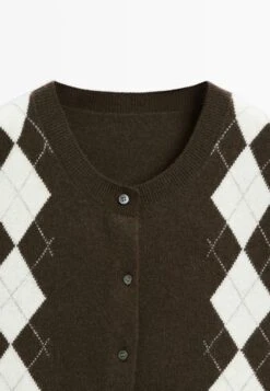 Massimo Dutti CREW NECK WITH DIAMOND PATTERN - Cardigan - Mottled Dark Brown -Massimo Dutti Shop c9713ad4ccd1405cac4113eb135f9095