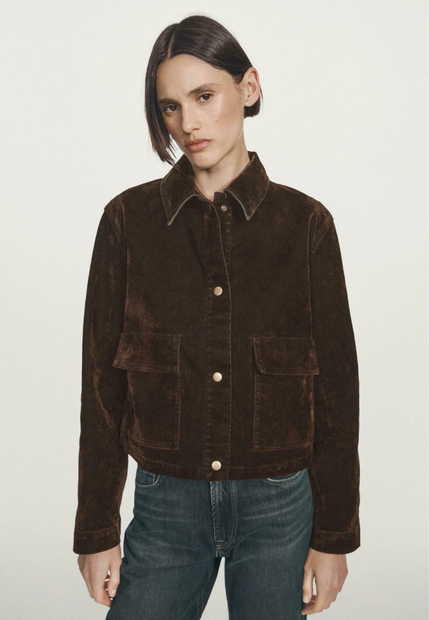 Massimo Dutti SHORT WITH POCKETS AND FINISH - Denim Jacket - Dark Brown 6 Massimo Dutti SHORT WITH POCKETS AND FINISH - Denim Jacket - Dark Brown - Image 4