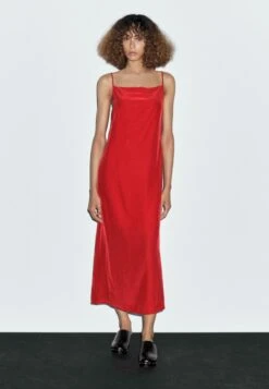 Massimo Dutti FLOWING MIDI WITH A STRAIGHT NECKLINE - Day Dress - Mottled Red