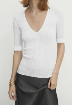 Massimo Dutti Open V-Neck - Basic T-Shirt