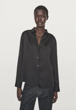 Massimo Dutti FLOWING SATIN LONG SLEEVE - Button-down Blouse - Black -Massimo Dutti Shop cad64c03c9ef4338ba36635c1e08354a