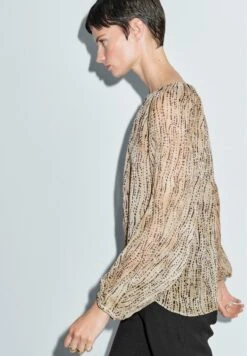 Massimo Dutti SEMI-SHEER DRAPED - Blouse - Beige -Massimo Dutti Shop cb4396d0416045589417afcd544a89ec