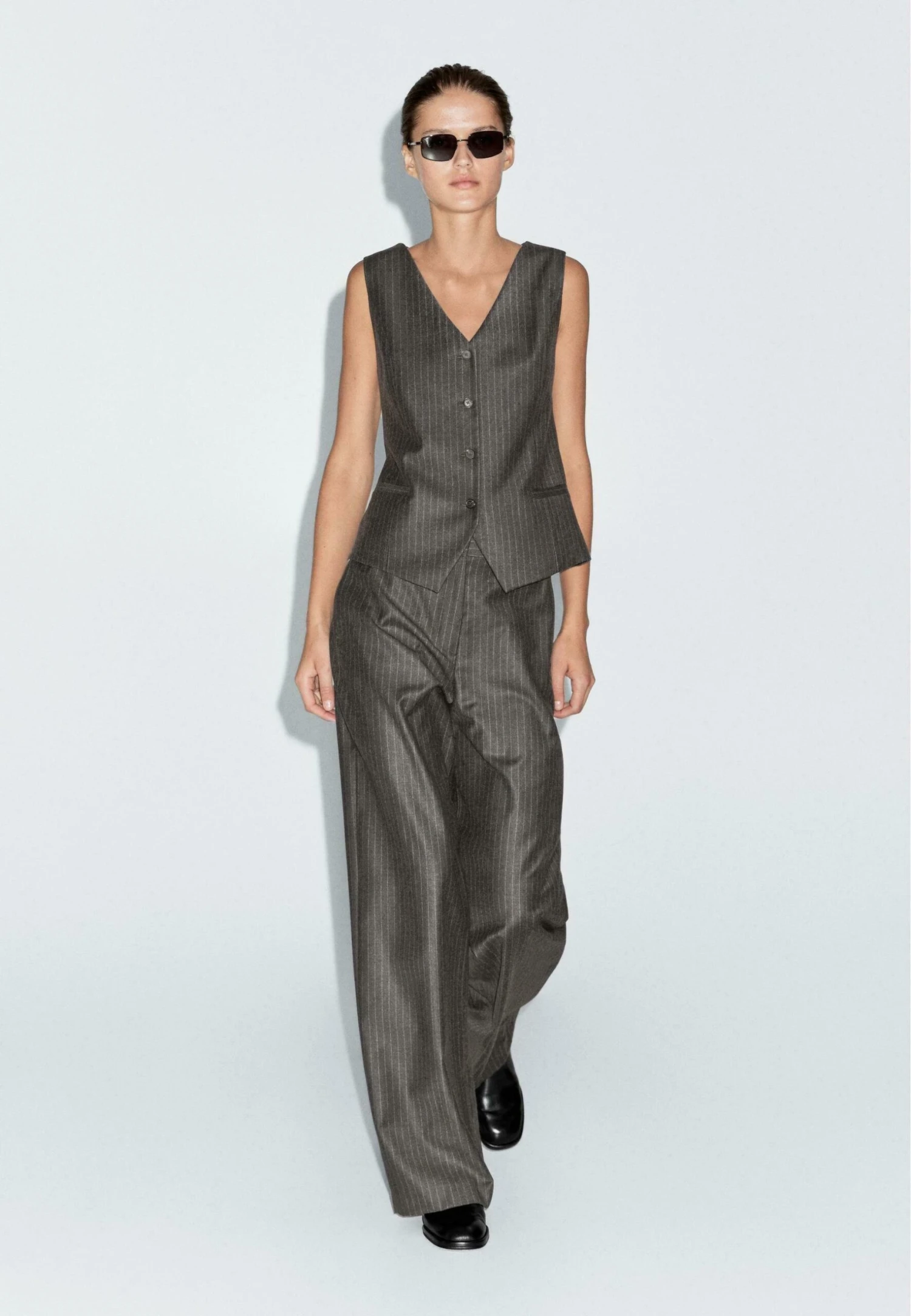 Massimo Dutti PINSTRIPE - Trousers - Mottled Dark Brown 4 Massimo Dutti PINSTRIPE - Trousers - Mottled Dark Brown - Image 2