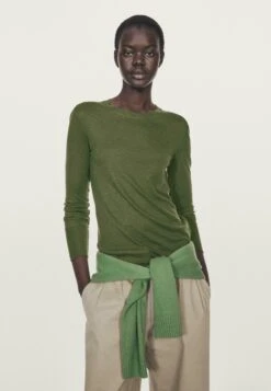 Massimo Dutti LONG SLEEVE WITH RIBBED TRIMS - Jumper - Mottled Dark Green