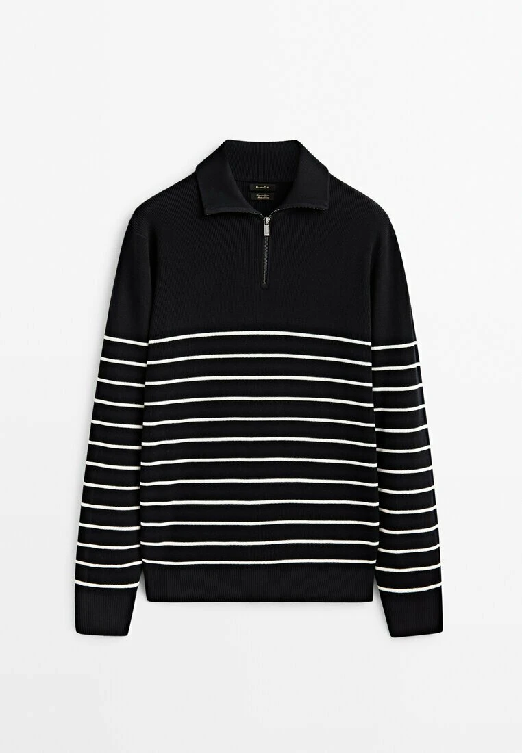 Massimo Dutti Striped Mock Neck With Zip- Jumper - Dark Blue 13 Massimo Dutti Striped Mock Neck With Zip- Jumper - Dark Blue - Image 11