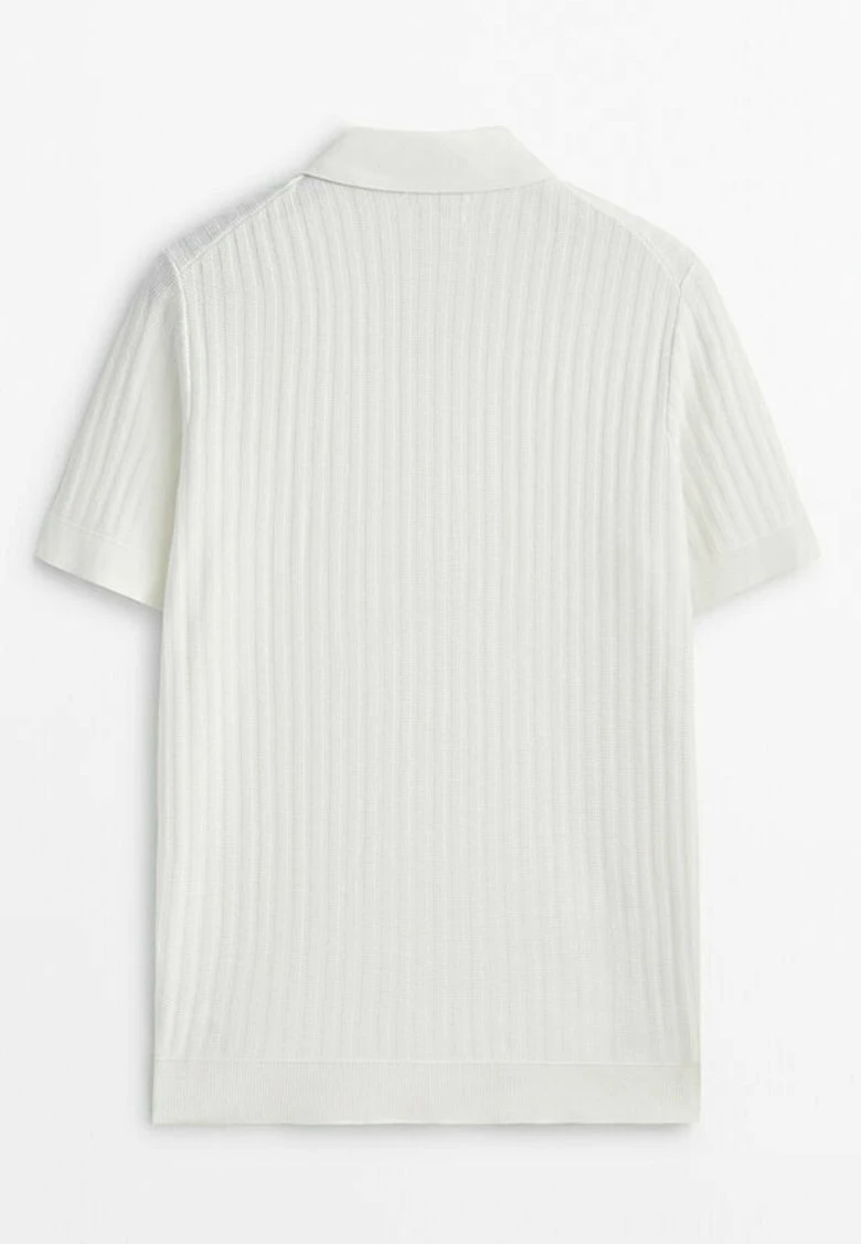 Massimo Dutti Vertical Textured - Polo Shirt - Beige 8 Massimo Dutti Vertical Textured - Polo Shirt - Beige - Image 6