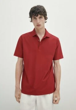Massimo Dutti Short Sleeve Diagonal Micro - Polo Shirt - Red
