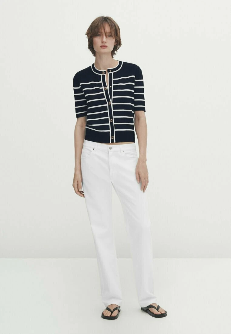 Massimo Dutti Striped Short Sleeve- Cardigan - Dark Blue 3 Massimo Dutti Striped Short Sleeve- Cardigan - Dark Blue