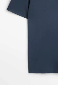 Massimo Dutti Short Sleeve Mercerised - Basic T-Shirt - Blue -Massimo Dutti Shop cdd035c6b84b4be4ad653a41f5665325