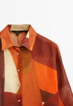 Massimo Dutti With Geometric Print - Button-Down Blouse - Orange -Massimo Dutti Shop cddc2836895a4944a3ee8e2d955c73fa