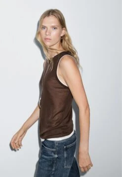 Massimo Dutti SLEEVELESS WITH DOUBLE TRIM - Basic T-shirt - Dark Brown -Massimo Dutti Shop ce36e6ef499141d3b4badf7e702ba54b