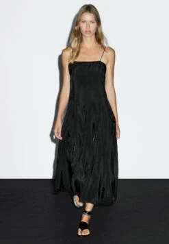 Massimo Dutti FLOWING MIDI WITH GODET DETAIL - Cocktail Dress / Party Dress - Black