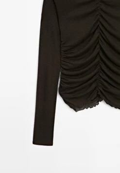 Massimo Dutti GATHERED LONG SLEEVE WITH V-NECK - Long Sleeved Top - Mottled Dark Brown -Massimo Dutti Shop ceeee2af84684994bc8b1c2abc85c742