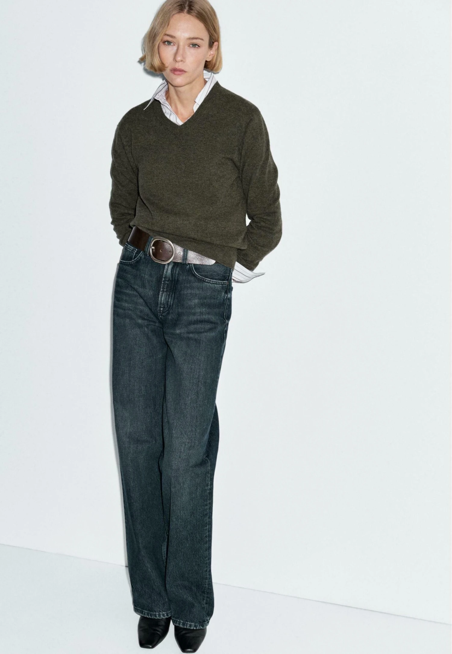 Massimo Dutti V-NECK - Jumper - Green 5 Massimo Dutti V-NECK - Jumper - Green - Image 3