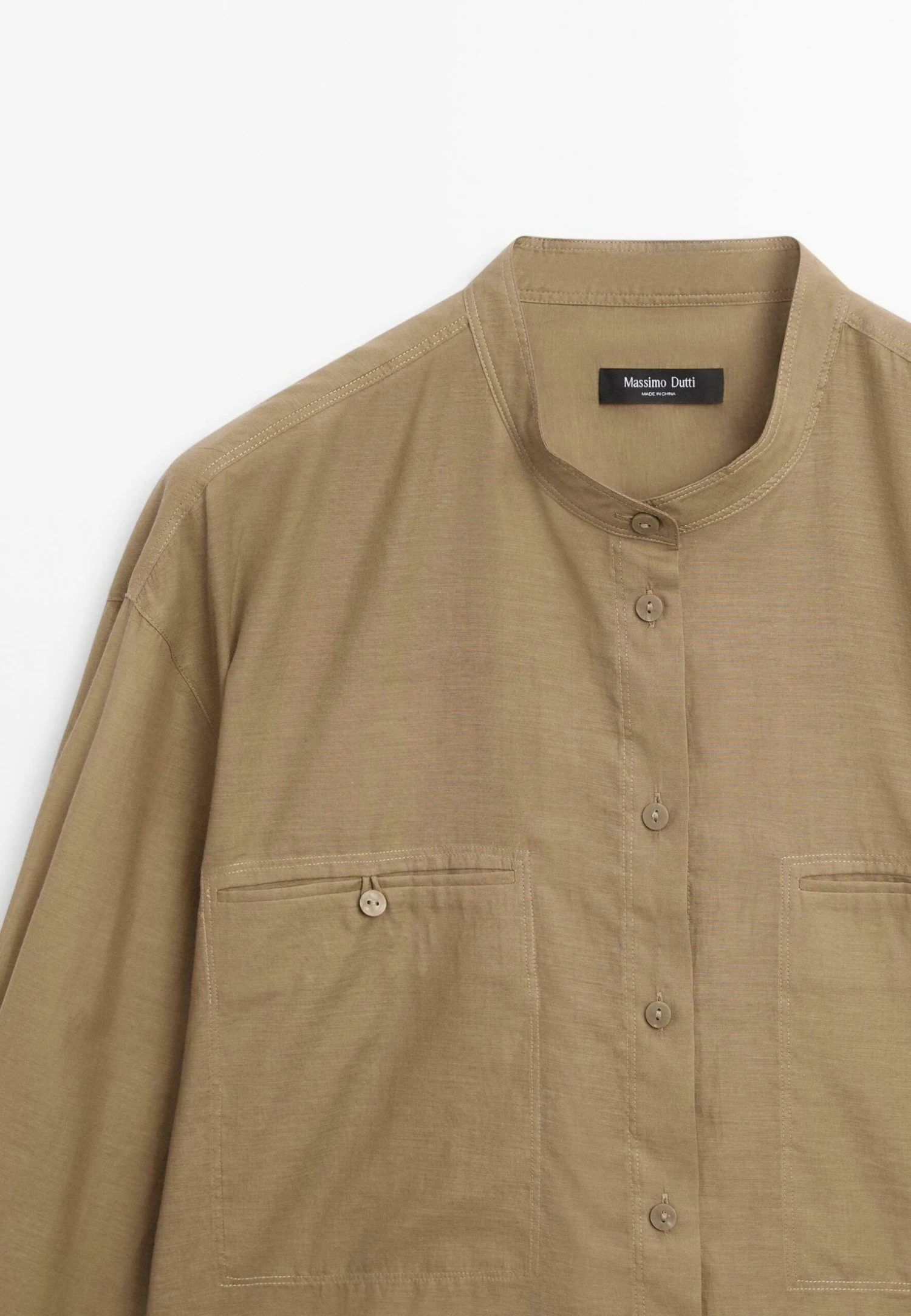 Massimo Dutti LONG GARMENT WITH STAND COLLAR - Button-down Blouse - Khaki 10 Massimo Dutti LONG GARMENT WITH STAND COLLAR - Button-down Blouse - Khaki - Image 8
