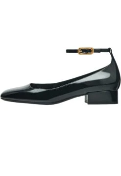 Massimo Dutti Patent Finish With Buckled Strap - Ankle Strap Ballet Pumps