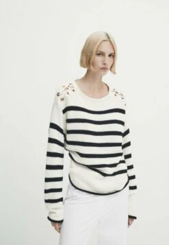 Massimo Dutti Striped With Interwoven Shoulders - Jumper - Beige