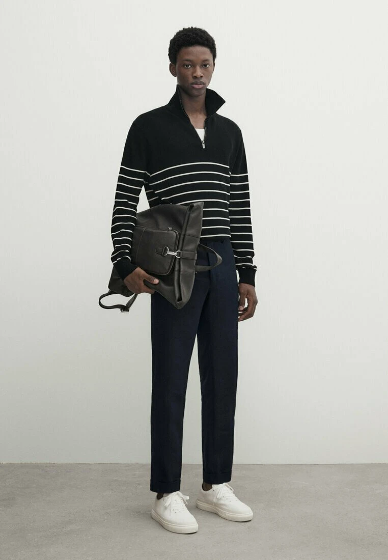 Massimo Dutti Striped Mock Neck With Zip- Jumper - Dark Blue 4 Massimo Dutti Striped Mock Neck With Zip- Jumper - Dark Blue - Image 2