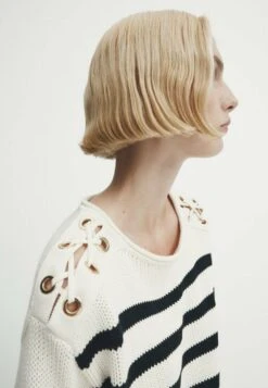 Massimo Dutti Striped With Interwoven Shoulders - Jumper - Beige -Massimo Dutti Shop d16c714fbc764f839f5ead893a8e0774