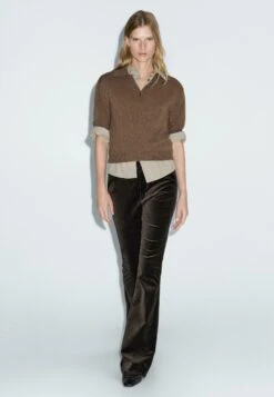 Massimo Dutti SKINNY FLARE FIT VELVET - Trousers - Mottled Dark Brown -Massimo Dutti Shop d1b222381e85492da440896f3e61b556