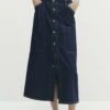 Massimo Dutti Carpenter Midi With Buttons - A-Line Skirt - Dark Blue -Massimo Dutti Shop d1c76409d55c4904b2ee15972f6cffee