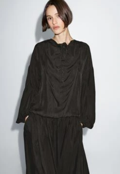 Massimo Dutti GARMENT WITH DRAWSTRING DETAIL - Blouse - Grey