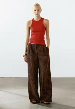 Massimo Dutti RIBBED HALTER - Basic T-shirt - Red