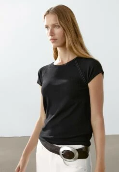 Massimo Dutti SHORT SLEEVE WITH CONTRAST SEAMS - Basic T-shirt - Black
