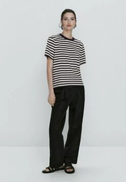 Massimo Dutti Short Sleeve Striped - Print T-Shirt - Blue