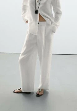 Massimo Dutti WIDE-LEG MID-RISE - Trousers - White -Massimo Dutti Shop d3a20dcc447247e0aea82f322e9e987d