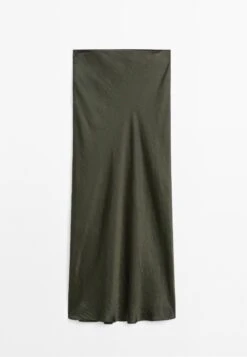Massimo Dutti LONG SATIN - Maxi Skirt - Mottled Dark Green -Massimo Dutti Shop d4063ca03832483d8315b89979112dcb