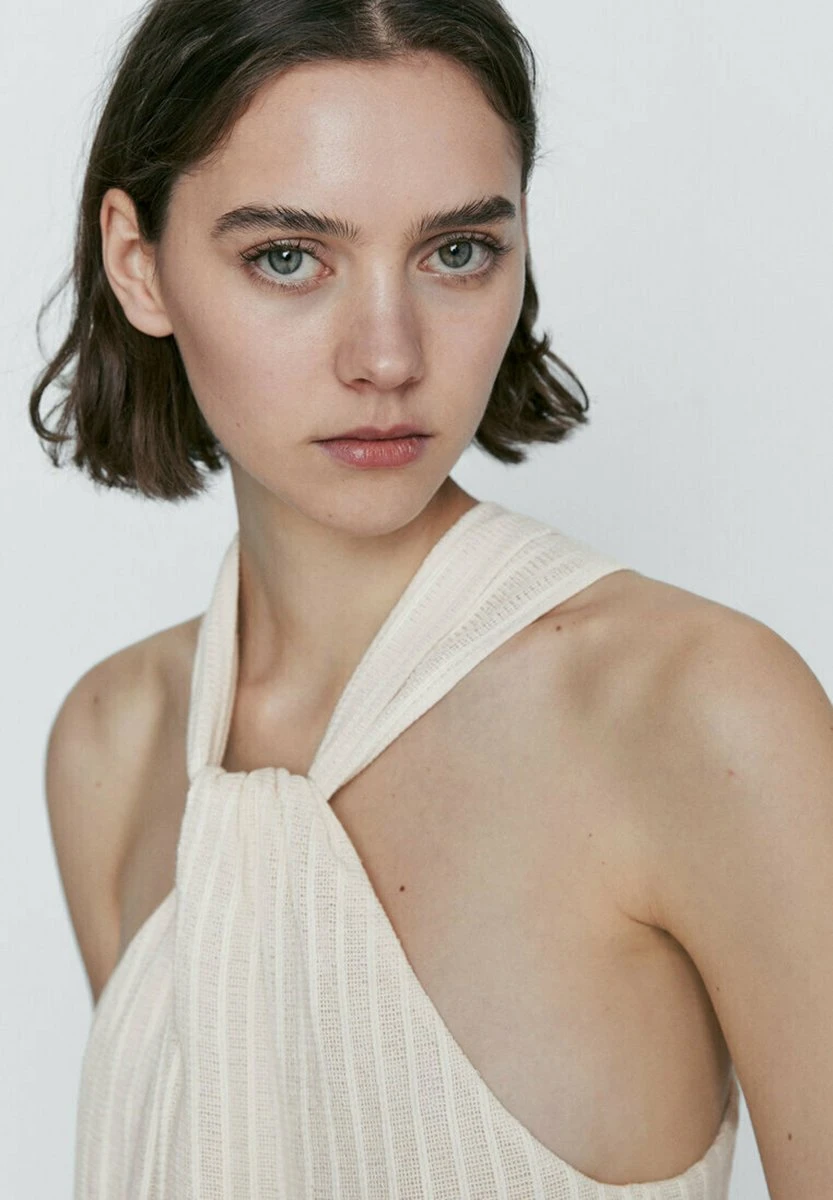 Massimo Dutti Textured With Crossover Strap - Day Dress - Beige 4 Massimo Dutti Textured With Crossover Strap - Day Dress - Beige - Image 2