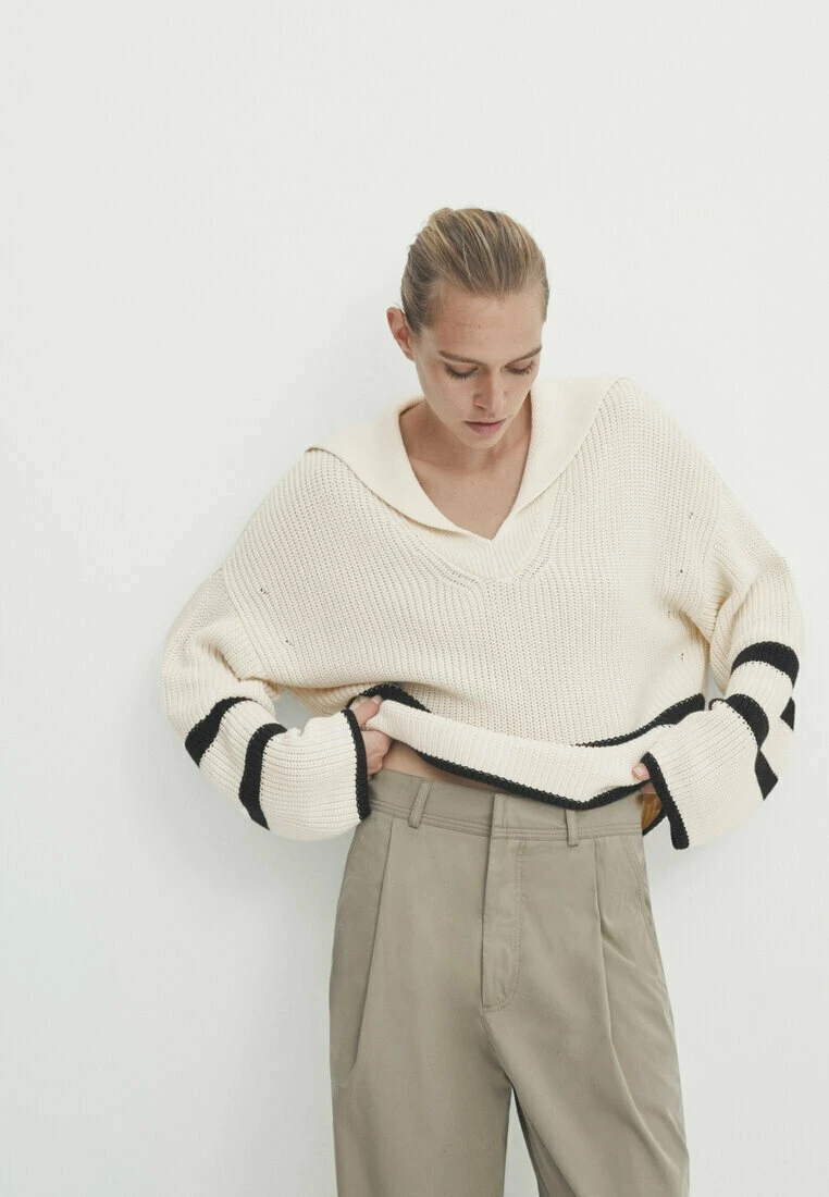 Massimo Dutti Striped With Polo Collar - Jumper - Beige 7 Massimo Dutti Striped With Polo Collar - Jumper - Beige - Image 5